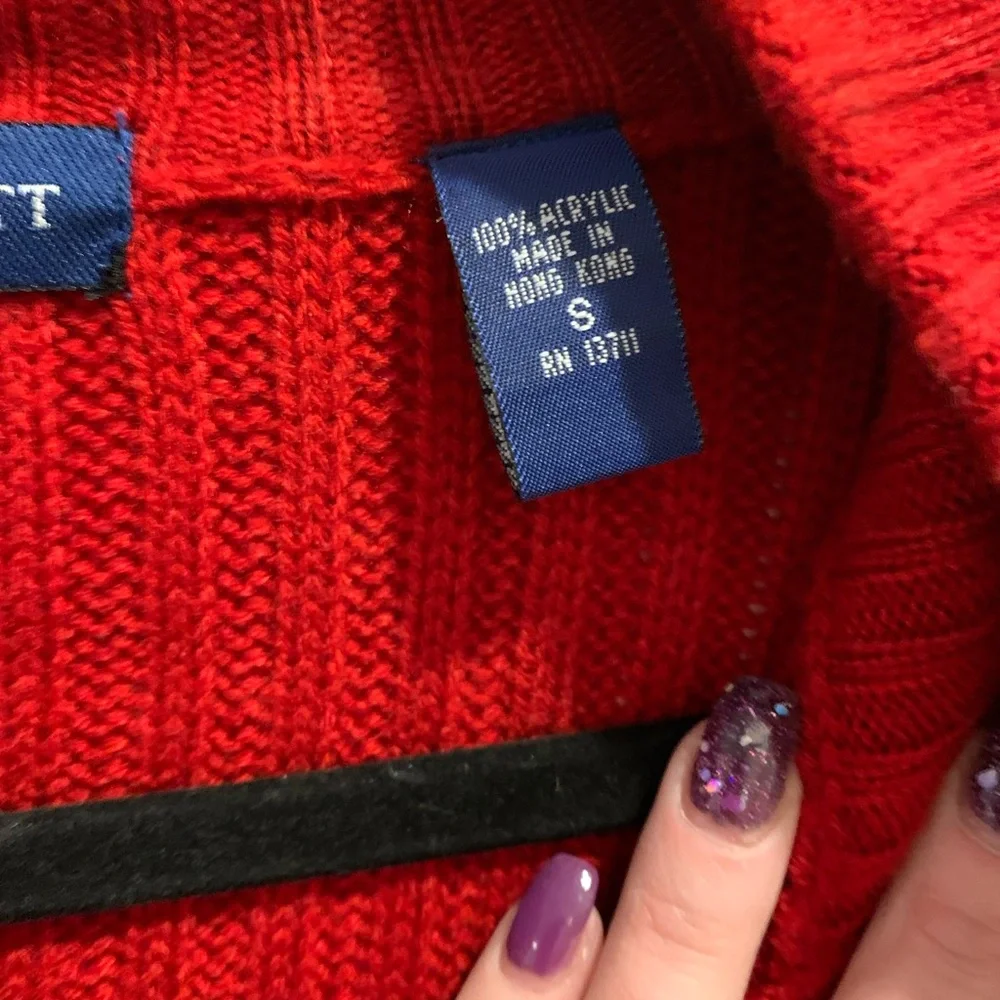 Karen Scott Size Small Red Cable Knit Long Button Down Tie Sweater Valentines